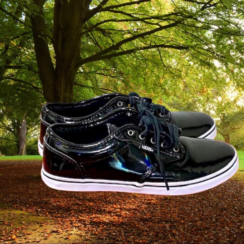 Vans Black Patent Iridescent Lace Up Sz 7.5 Women
